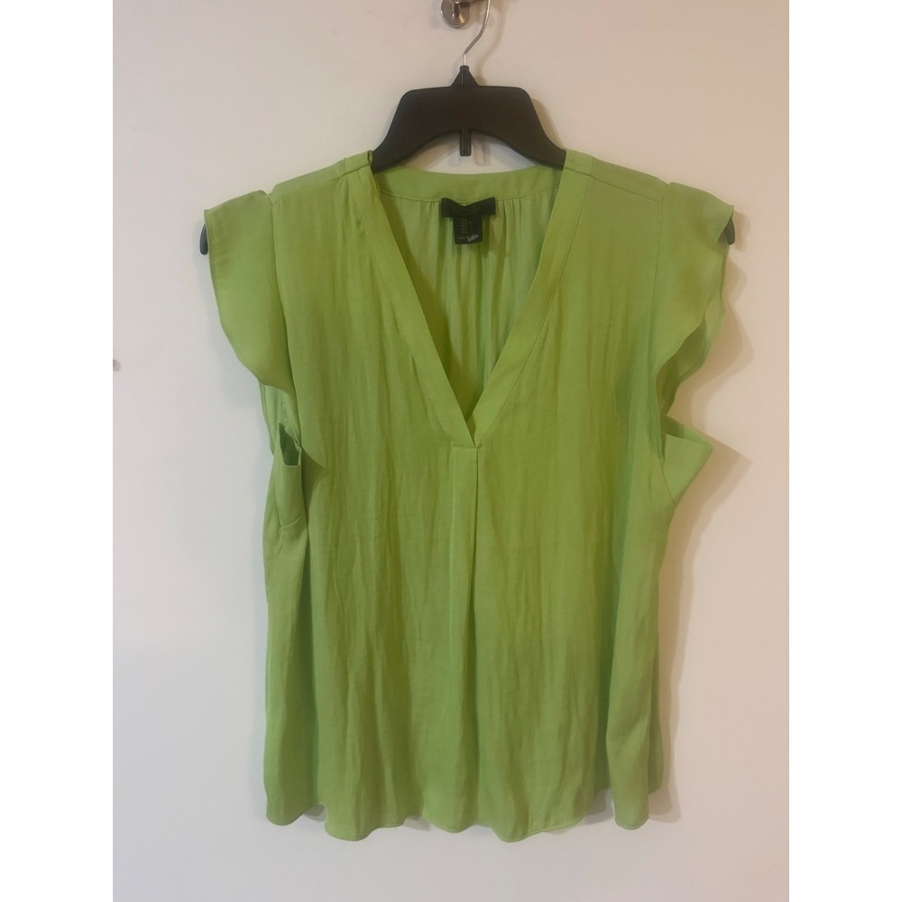 Rachel Rachel Roy Lime Green V-Neck Flutter Sleeve Blouse Top Large